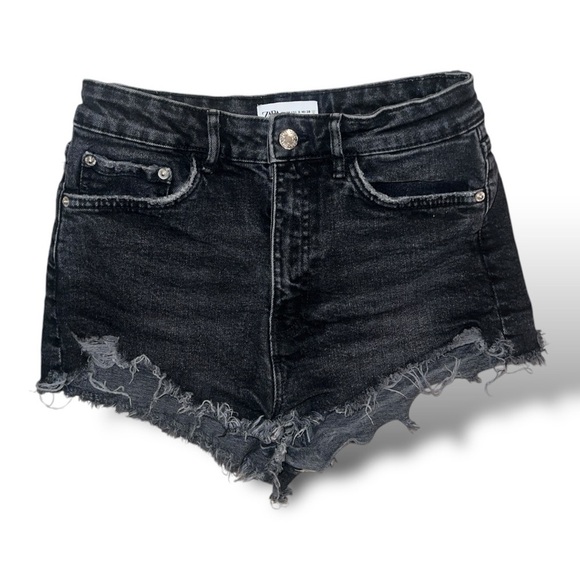 ZARA Women's Cut Off Denim Jean Shorts Washed Black High Rise Size 6 - Picture 1 of 5